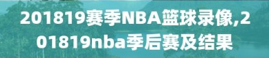 201819赛季NBA篮球录像,201819nba季后赛及结果