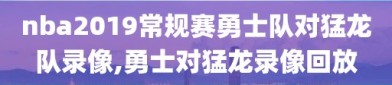 nba2019常规赛勇士队对猛龙队录像,勇士对猛龙录像回放