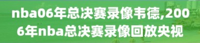 nba06年总决赛录像韦德,2006年nba总决赛录像回放央视