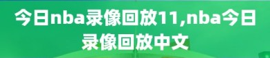 今日nba录像回放11,nba今日录像回放中文