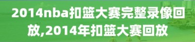 2014nba扣篮大赛完整录像回放,2014年扣篮大赛回放