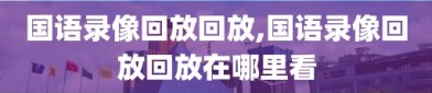 国语录像回放回放,国语录像回放回放在哪里看