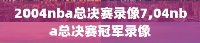 2004nba总决赛录像7,04nba总决赛冠军录像