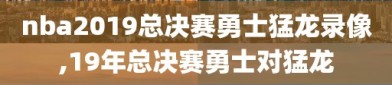 nba2019总决赛勇士猛龙录像,19年总决赛勇士对猛龙