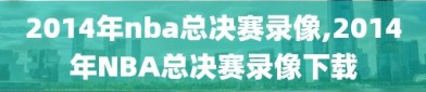 2014年nba总决赛录像,2014年NBA总决赛录像下载