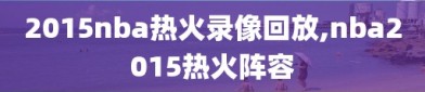 2015nba热火录像回放,nba2015热火阵容