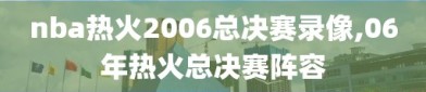 nba热火2006总决赛录像,06年热火总决赛阵容