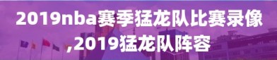 2019nba赛季猛龙队比赛录像,2019猛龙队阵容
