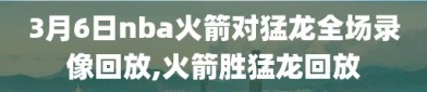 3月6日nba火箭对猛龙全场录像回放,火箭胜猛龙回放