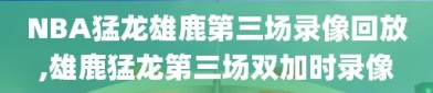 NBA猛龙雄鹿第三场录像回放,雄鹿猛龙第三场双加时录像